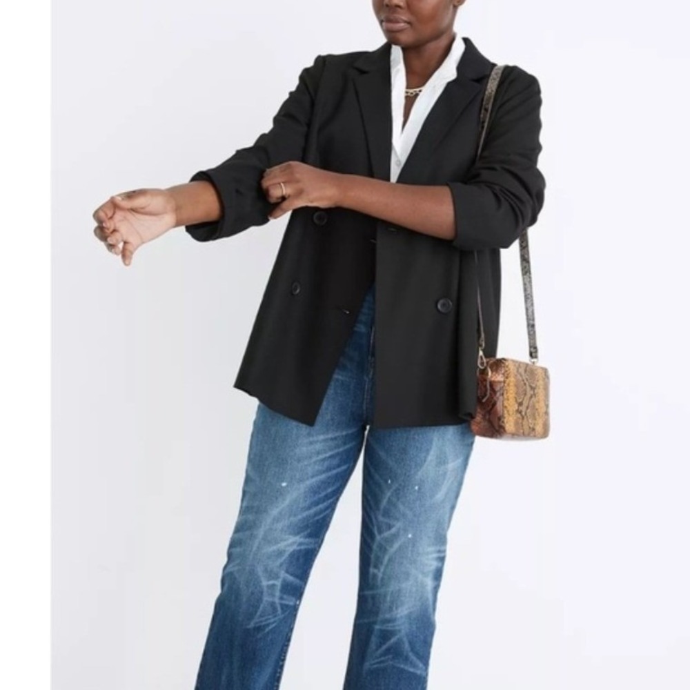 Madewell Black Double Breasted Blazer Jacket XXS Notched Lapel NWOT $158โ